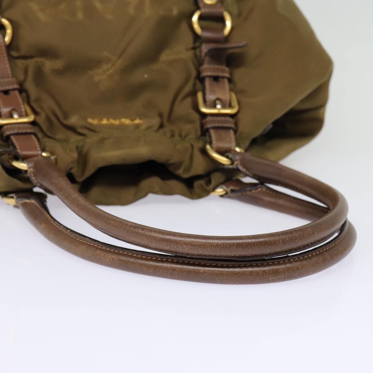 PRADA Tote Bag Nylon Gold Brown Auth yk14427