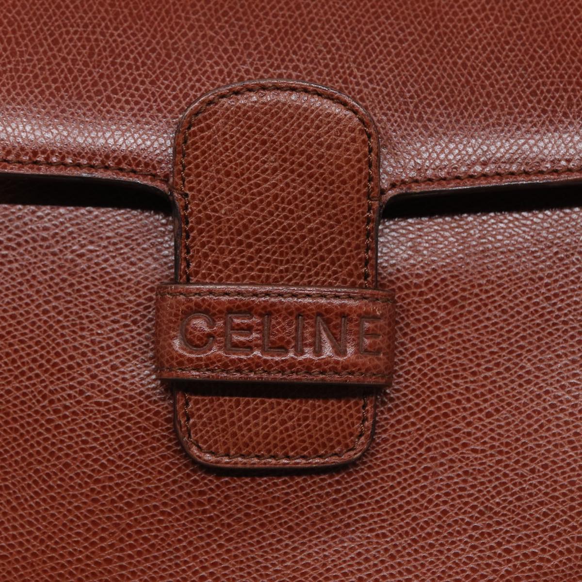 CELINE Shoulder Bag Leather Gold Brown Auth yk14429