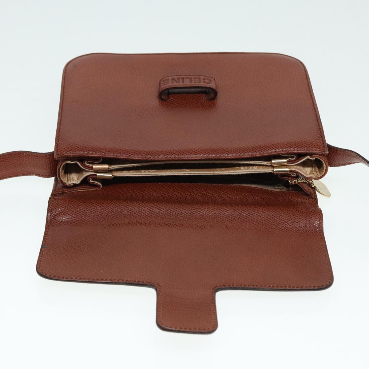 CELINE Shoulder Bag Leather Gold Brown Auth yk14429