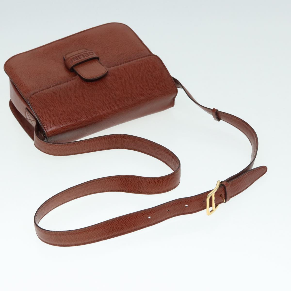 CELINE Shoulder Bag Leather Gold Brown Auth yk14429