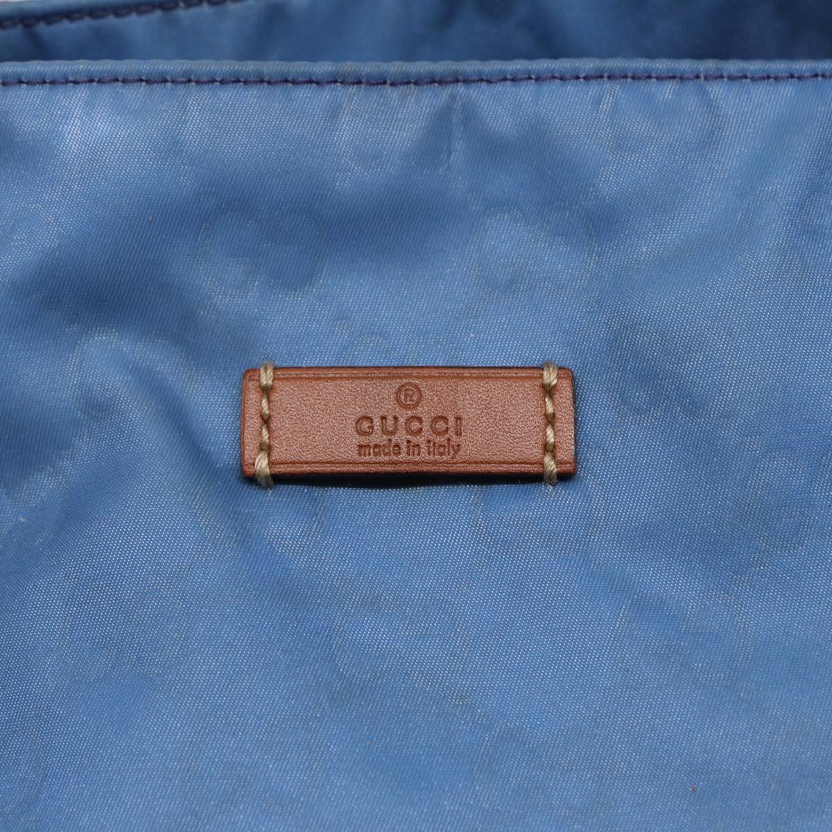 GUCCI GG Canvas Tote Bag Nylon Blue Brown Silver 282439 Auth yk14432