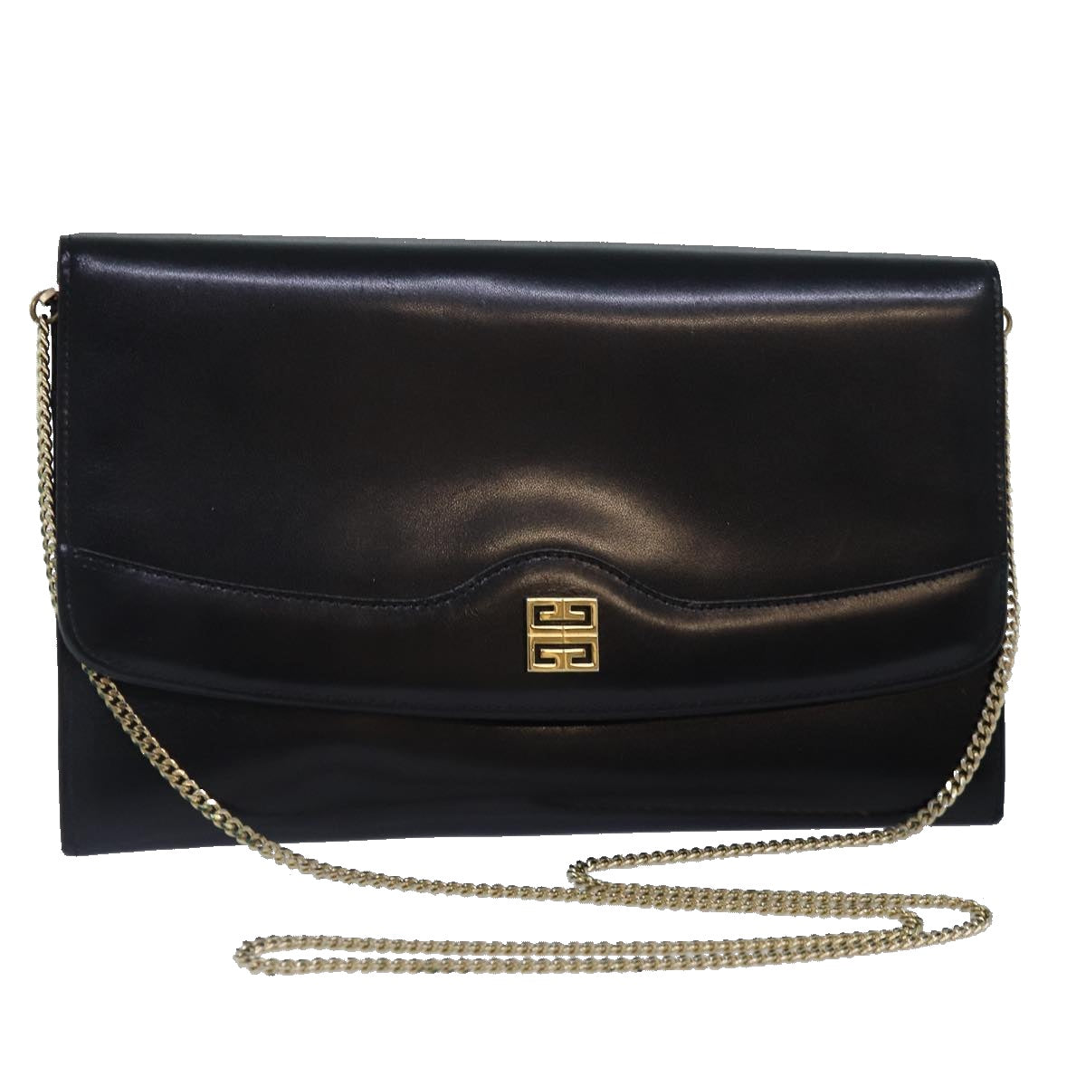 GIVENCHY Chain Shoulder Bag Leather Black Gold Auth yk14433