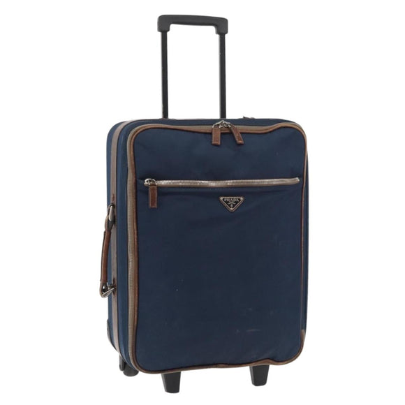 PRADA Suitcase Nylon Leather Navy Brown Auth yk14443