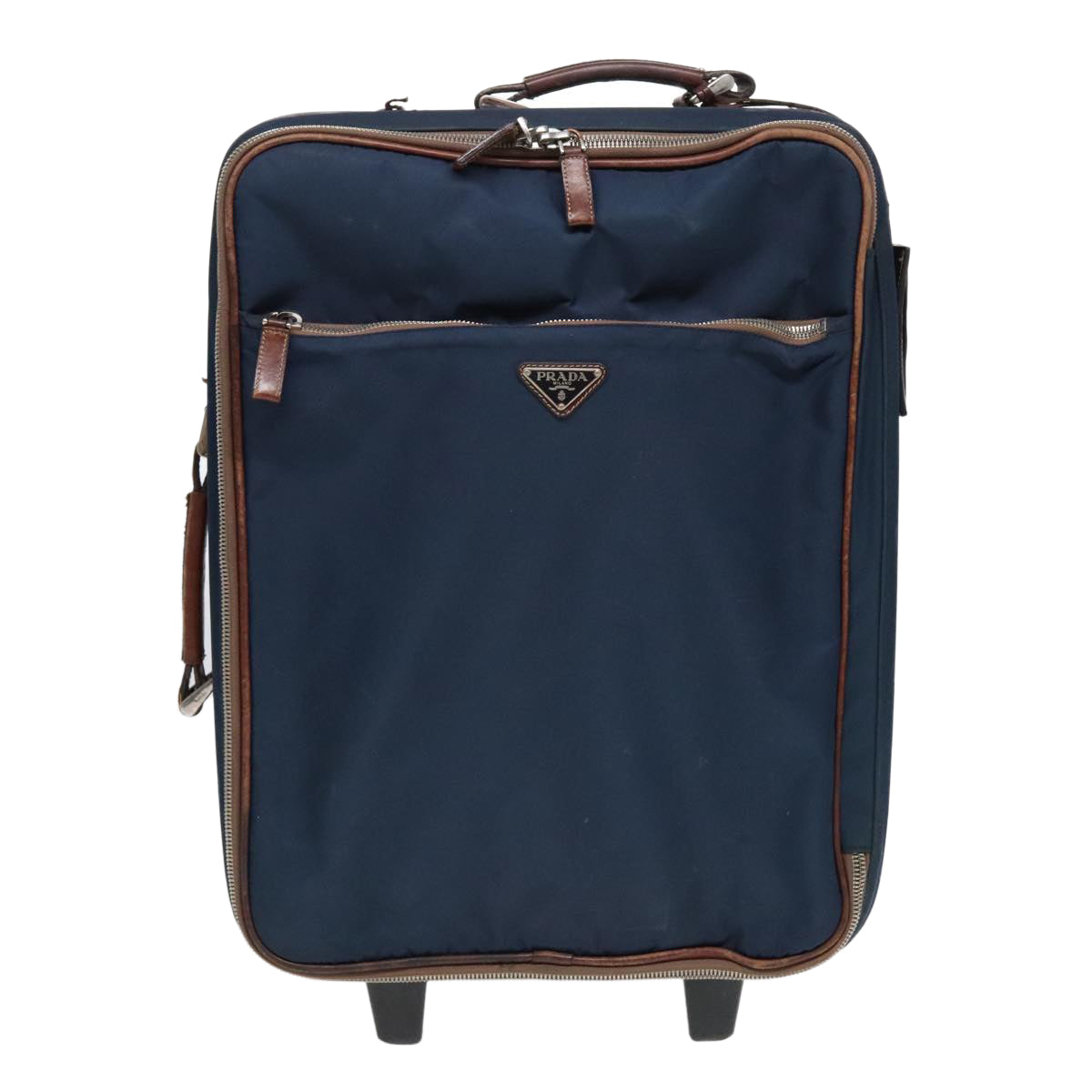 PRADA Suitcase Nylon Leather Navy Brown Auth yk14443