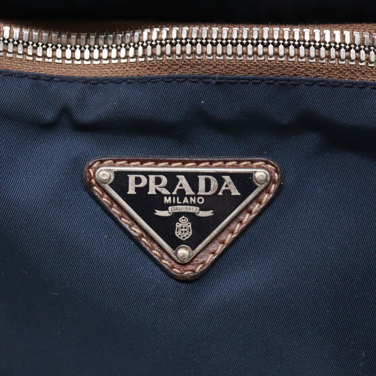 PRADA Suitcase Nylon Leather Navy Brown Auth yk14443