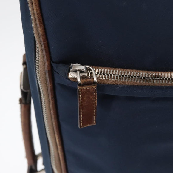 PRADA Suitcase Nylon Leather Navy Brown Auth yk14443