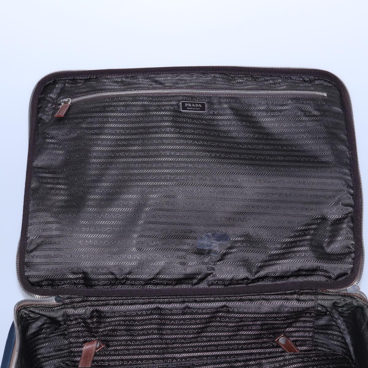 PRADA Suitcase Nylon Leather Navy Brown Auth yk14443