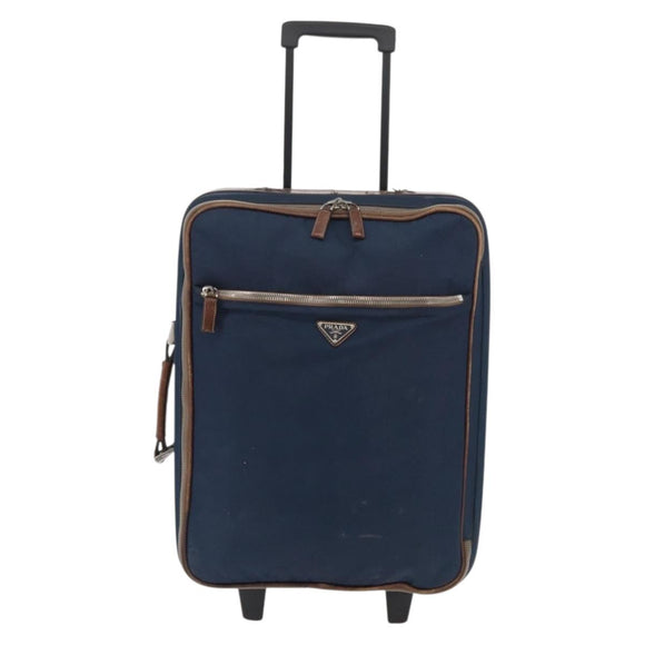 PRADA Suitcase Nylon Leather Navy Brown Auth yk14443