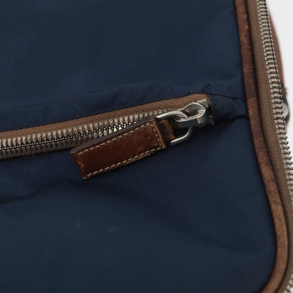 PRADA Suitcase Nylon Leather Navy Brown Auth yk14443