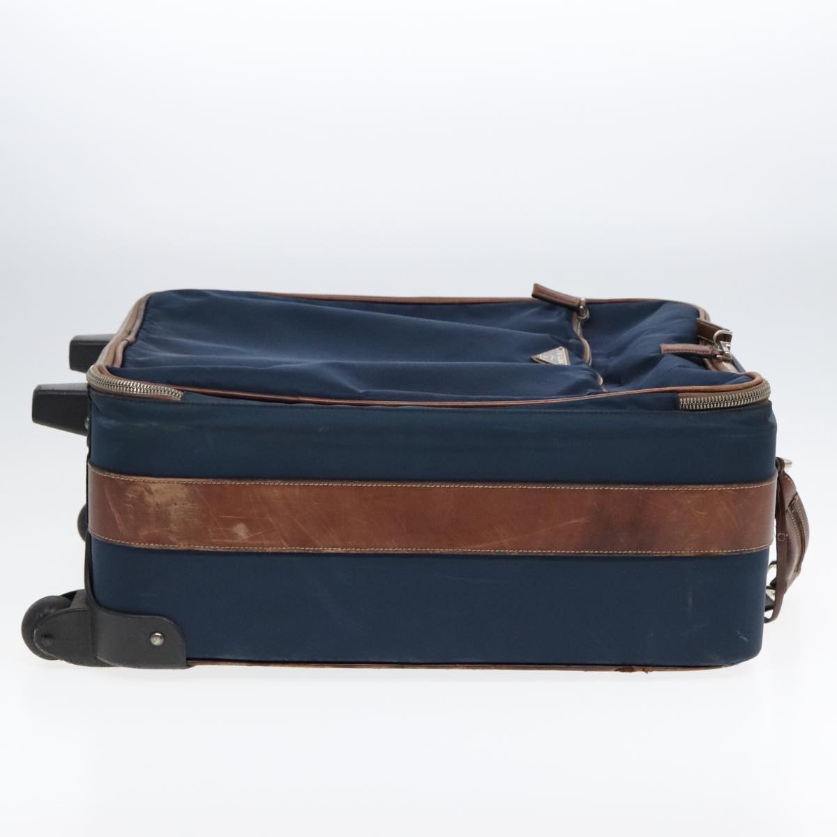 PRADA Suitcase Nylon Leather Navy Brown Auth yk14443