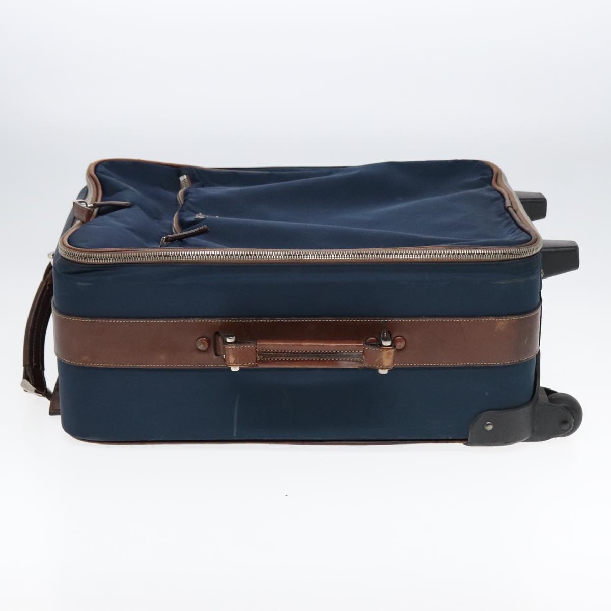 PRADA Suitcase Nylon Leather Navy Brown Auth yk14443