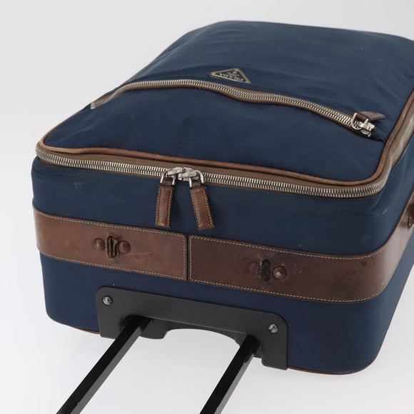 PRADA Suitcase Nylon Leather Navy Brown Auth yk14443