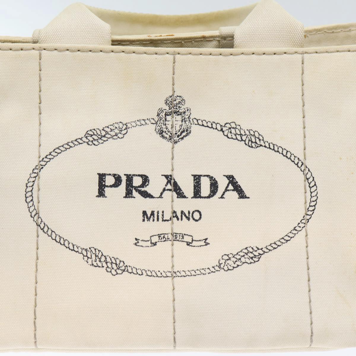 PRADA Canapa MM Hand Bag Canvas Beige Gold Auth yk14457