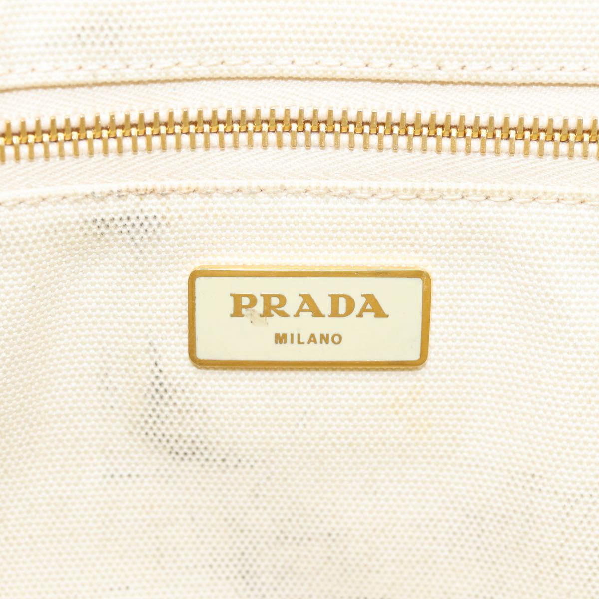 PRADA Canapa MM Hand Bag Canvas Beige Gold Auth yk14457