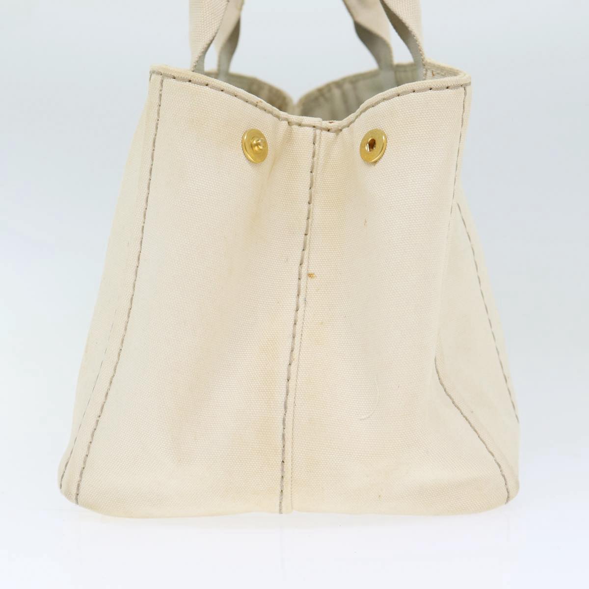 PRADA Canapa MM Hand Bag Canvas Beige Gold Auth yk14457