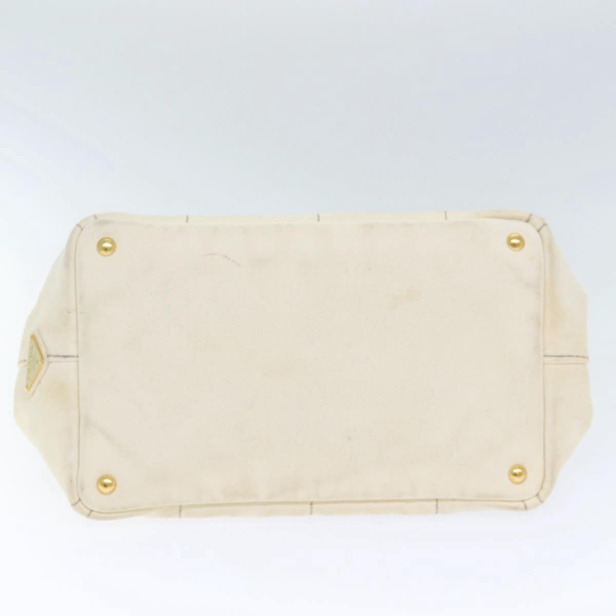 PRADA Canapa MM Hand Bag Canvas Beige Gold Auth yk14457