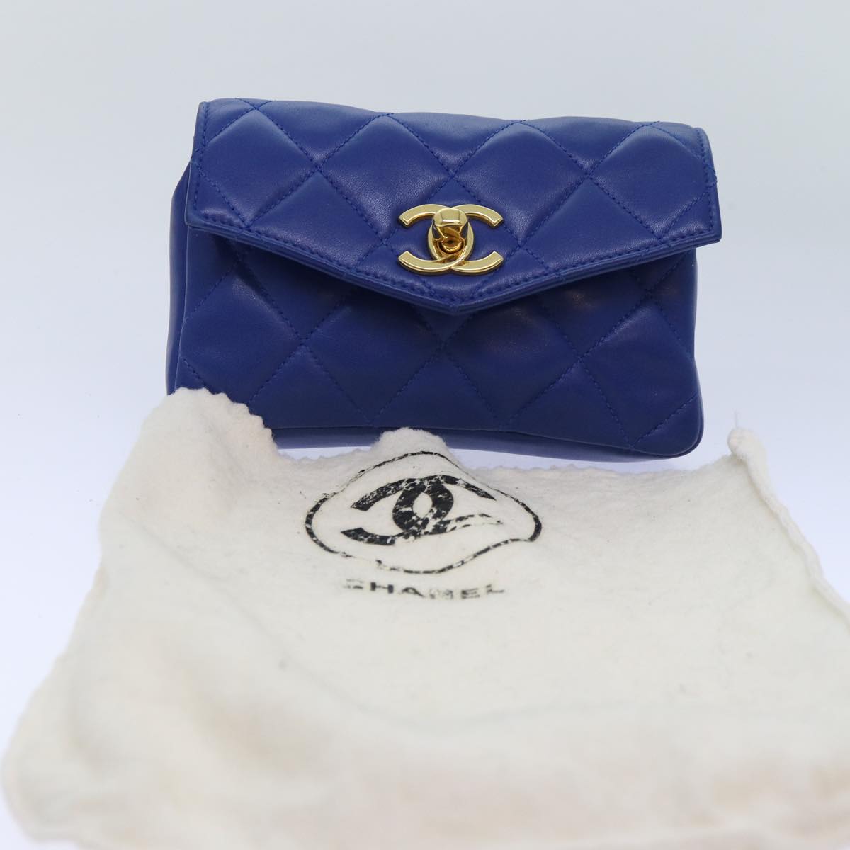 CHANEL Matelasse Waist bag Leather Blue Gold CC Auth yk14459