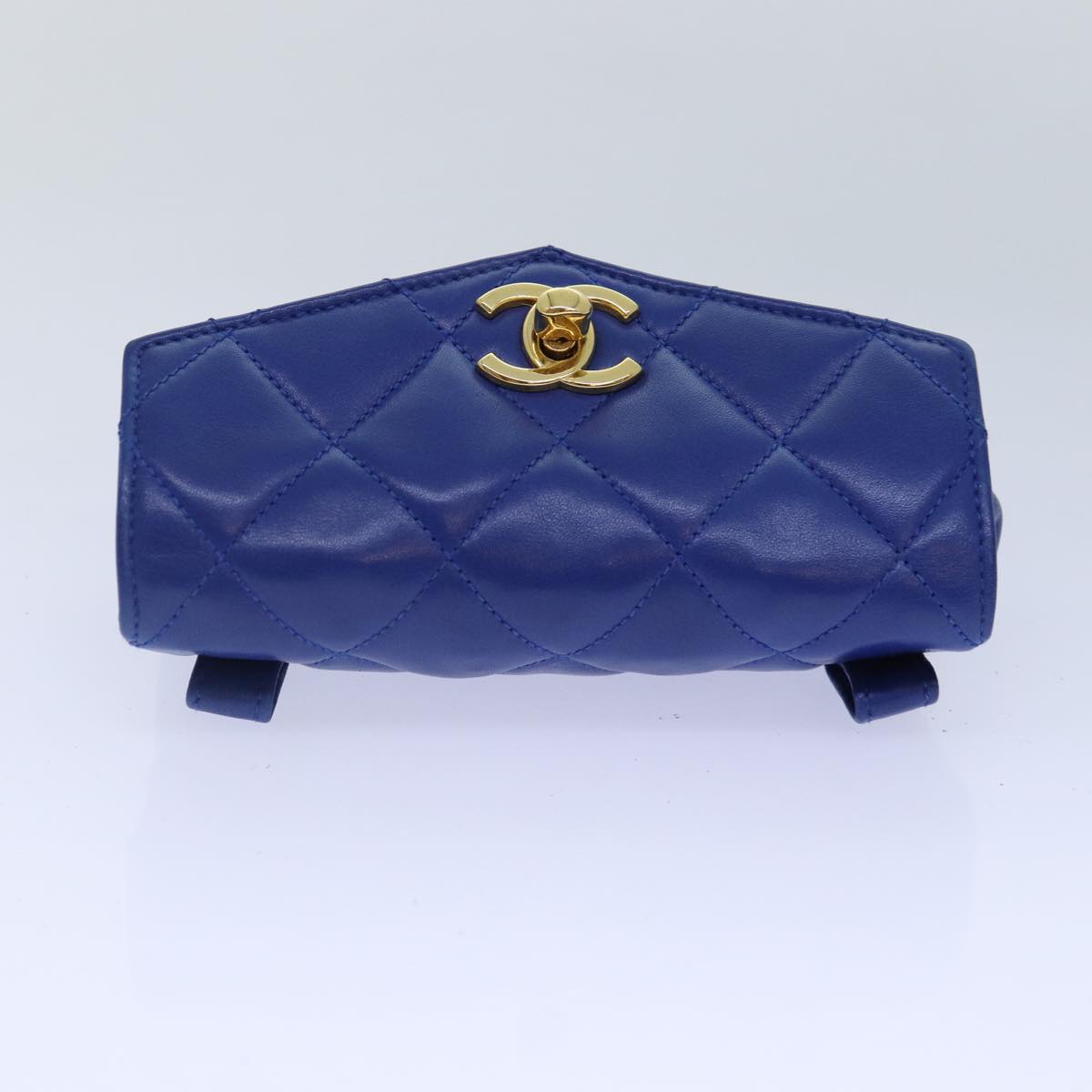 CHANEL Matelasse Waist bag Leather Blue Gold CC Auth yk14459