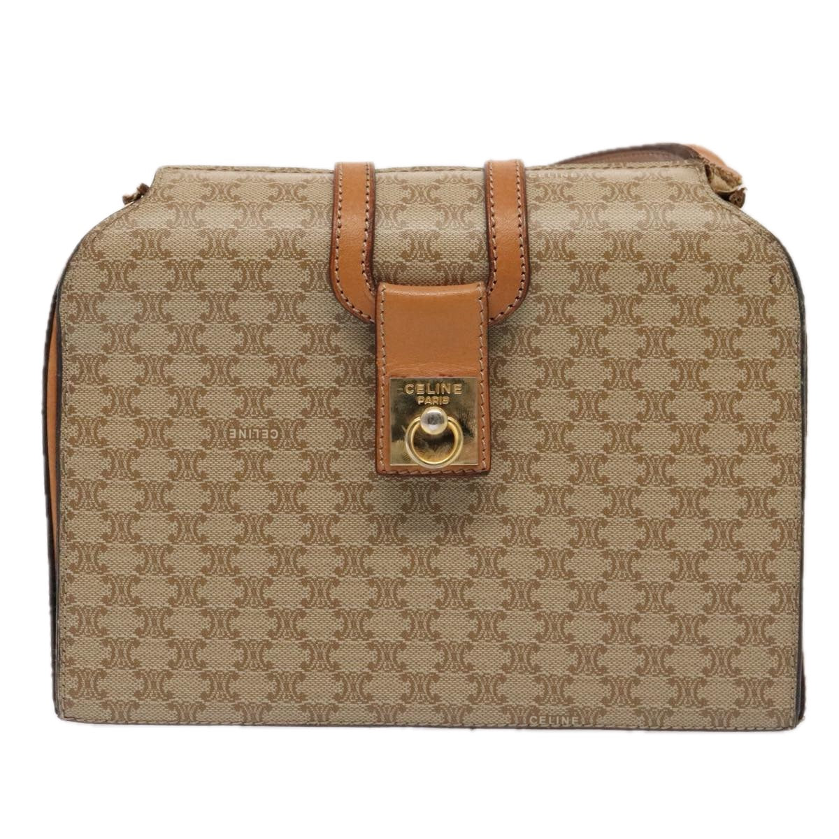 CELINE Macadam Canvas Hand Bag Beige Gold Auth yk14462