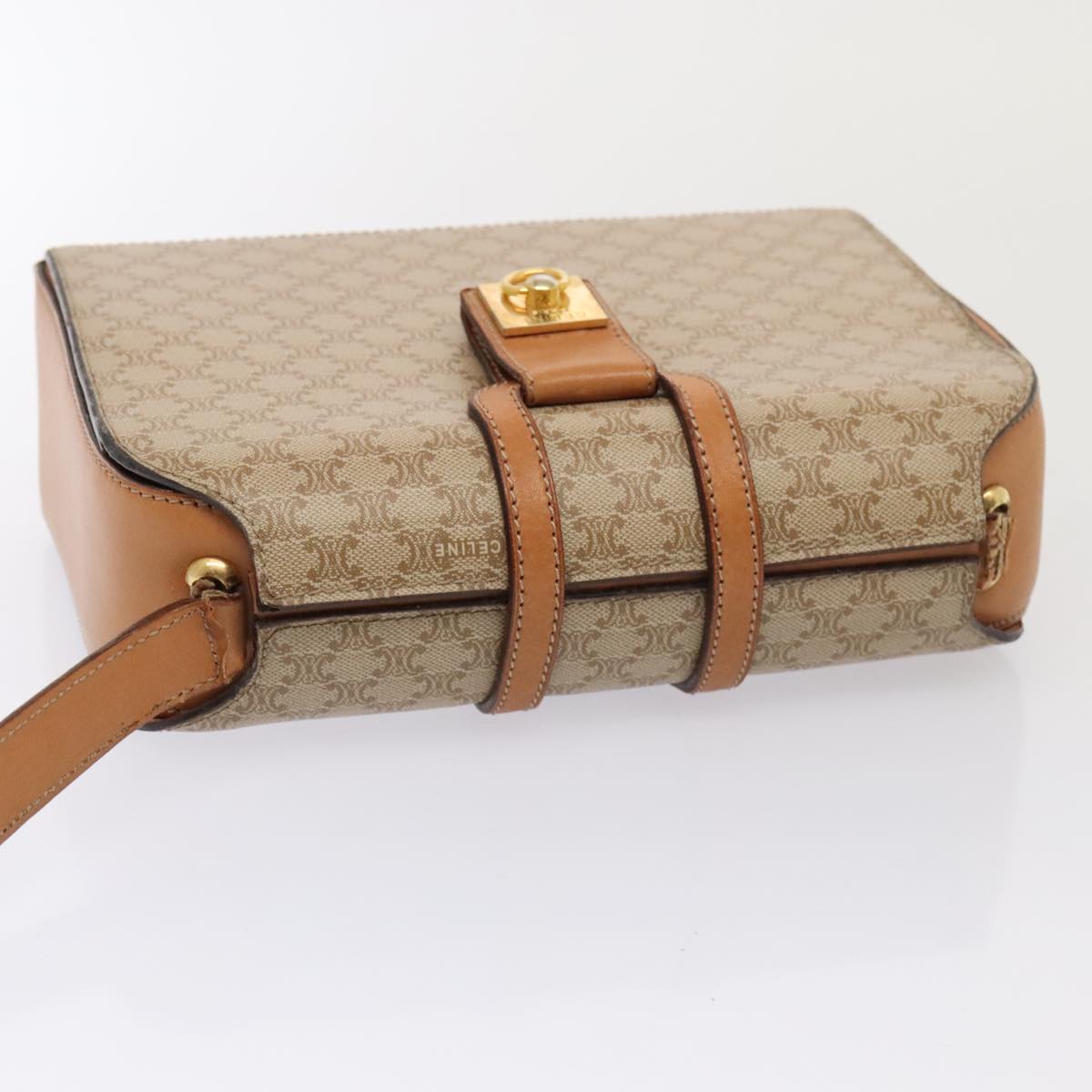 CELINE Macadam Canvas Hand Bag Beige Gold Auth yk14462