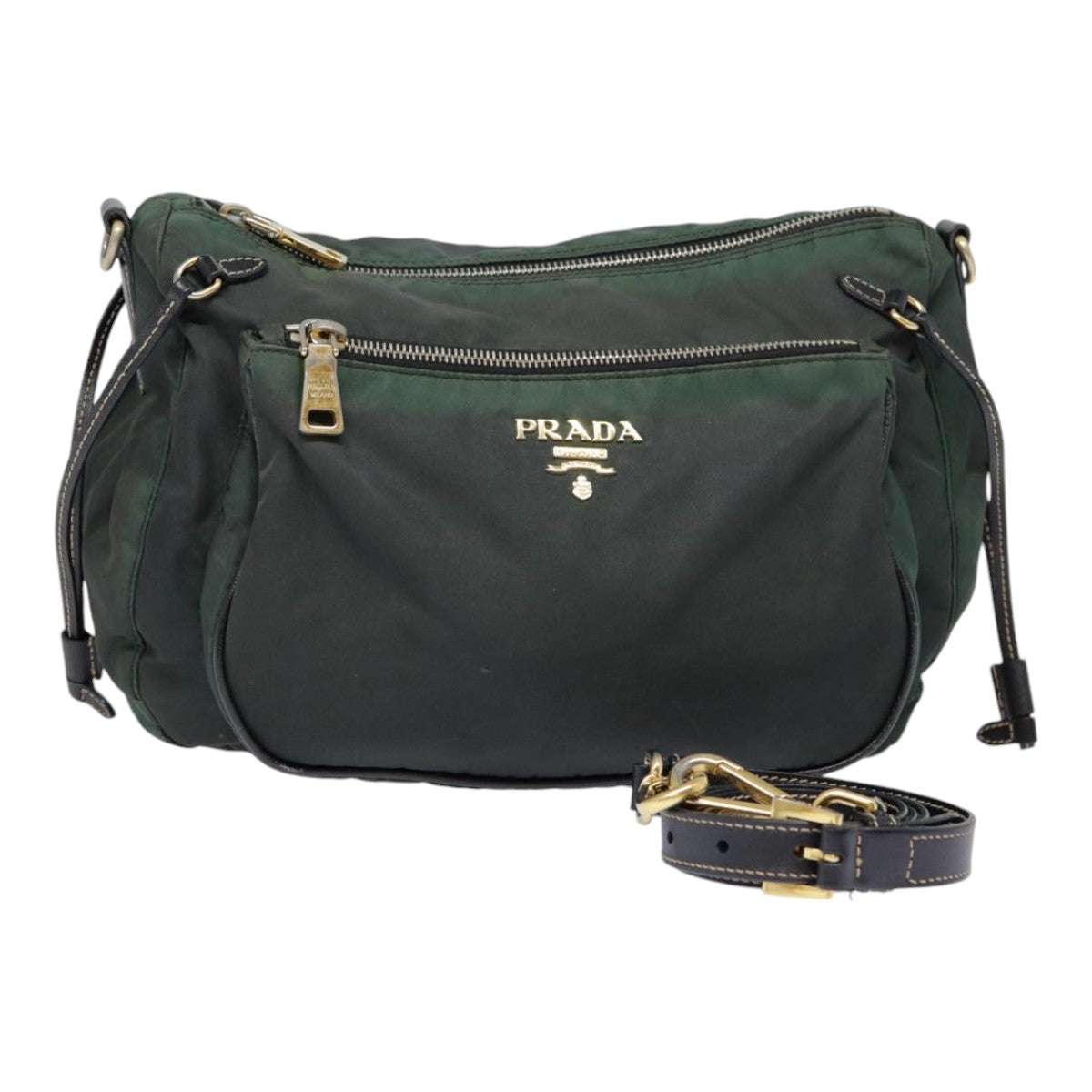 PRADA Shoulder Bag Nylon Khaki Gold Auth yk14470