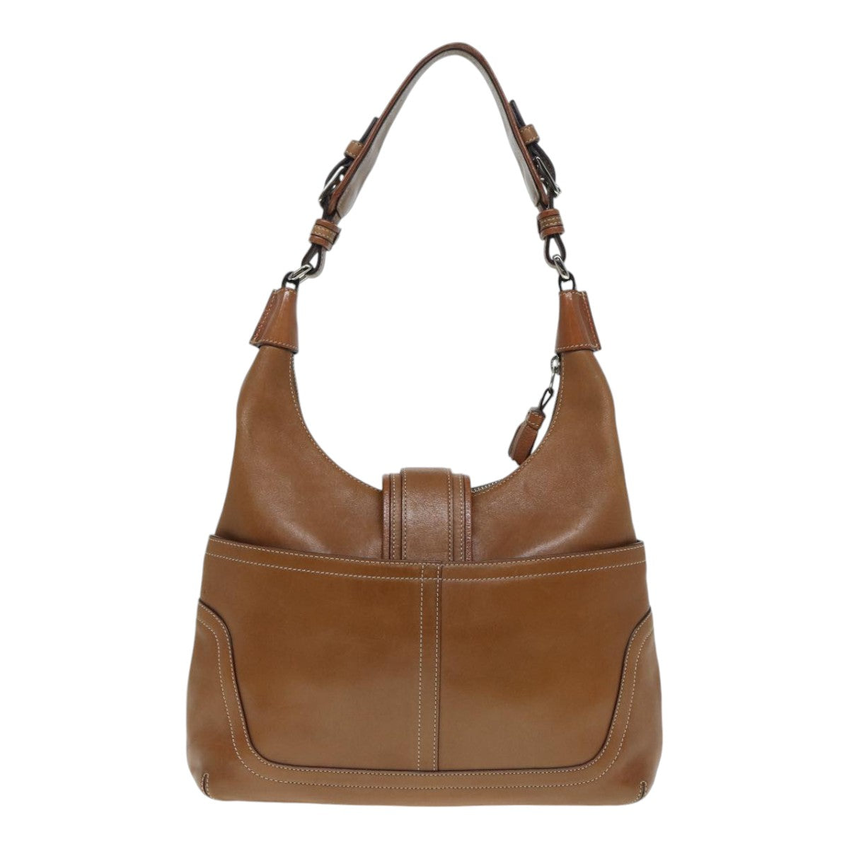 Coach Shoulder Bag Leather Brown Silver Auth yk14478 - 0