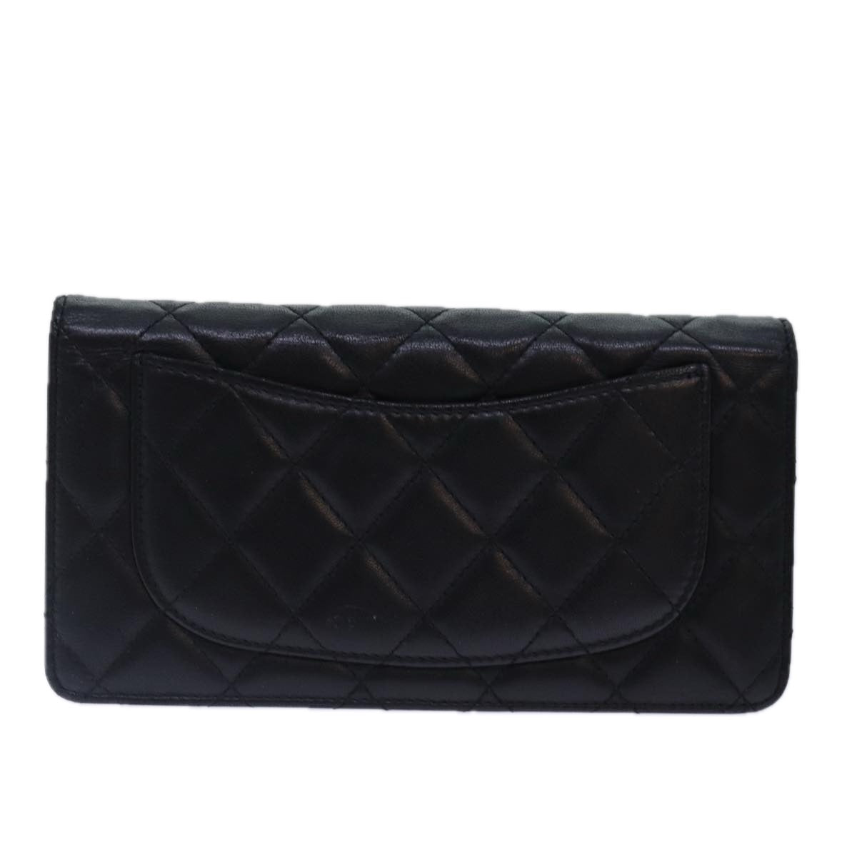 CHANEL Matelasse Long Wallet Lamb Skin Black Silver CC Auth yk14488 - 0