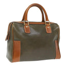 CELINE Boston Bag Leather Khaki Gold Auth yk14493-1