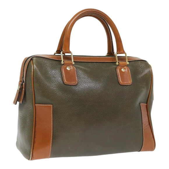 CELINE Boston Bag Leather Khaki Gold Auth yk14493