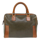 CELINE Boston Bag Leather Khaki Gold Auth yk14493-13