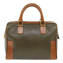 CELINE Boston Bag Leather Khaki Gold Auth yk14493-2