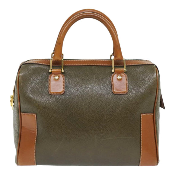 CELINE Boston Bag Leather Khaki Gold Auth yk14493