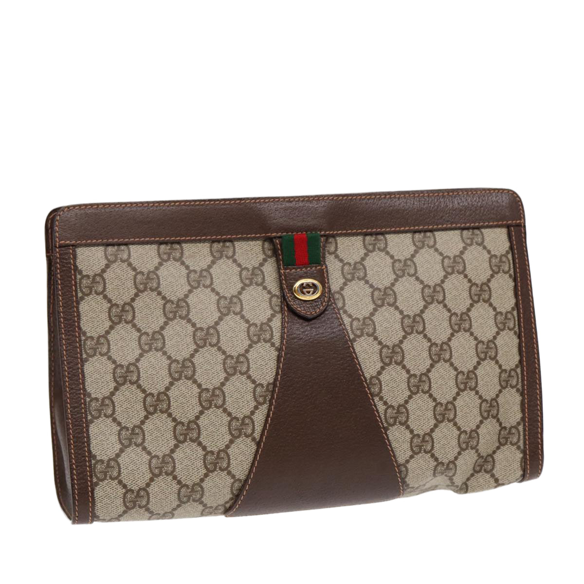 GUCCI GG Supreme Web Sherry Line Clutch Bag PVC Beige 156 01 033 Auth yk14501