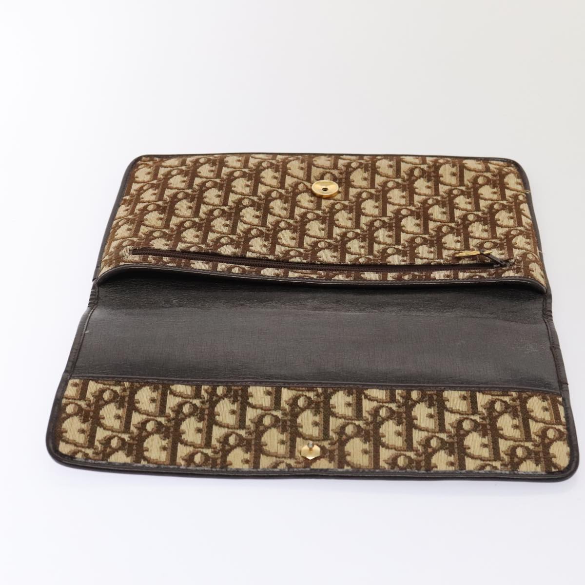 Christian Dior Trotter Canvas Clutch Bag Brown Gold Auth yk14505