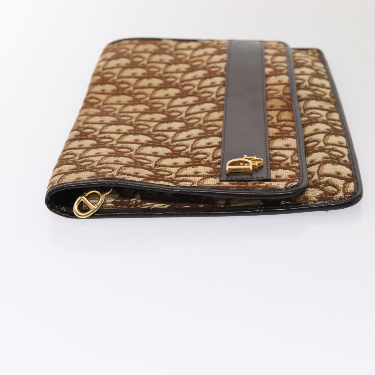 Christian Dior Trotter Canvas Clutch Bag Brown Gold Auth yk14505