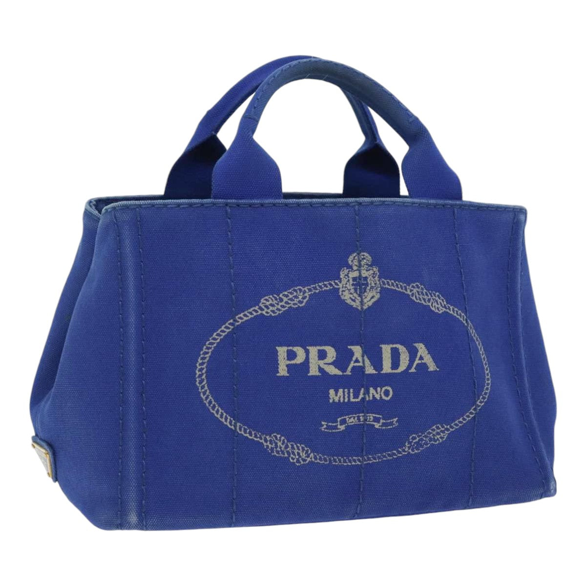 PRADA Canapa PM Hand Bag Canvas Blue Gold Auth yk14509