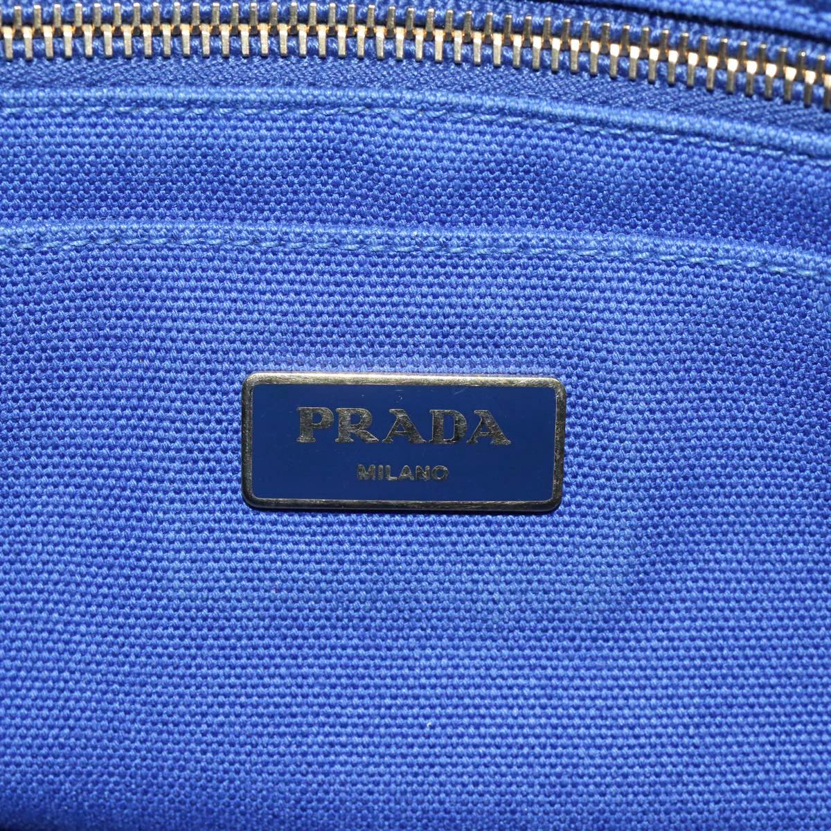 PRADA Canapa PM Hand Bag Canvas Blue Gold Auth yk14509