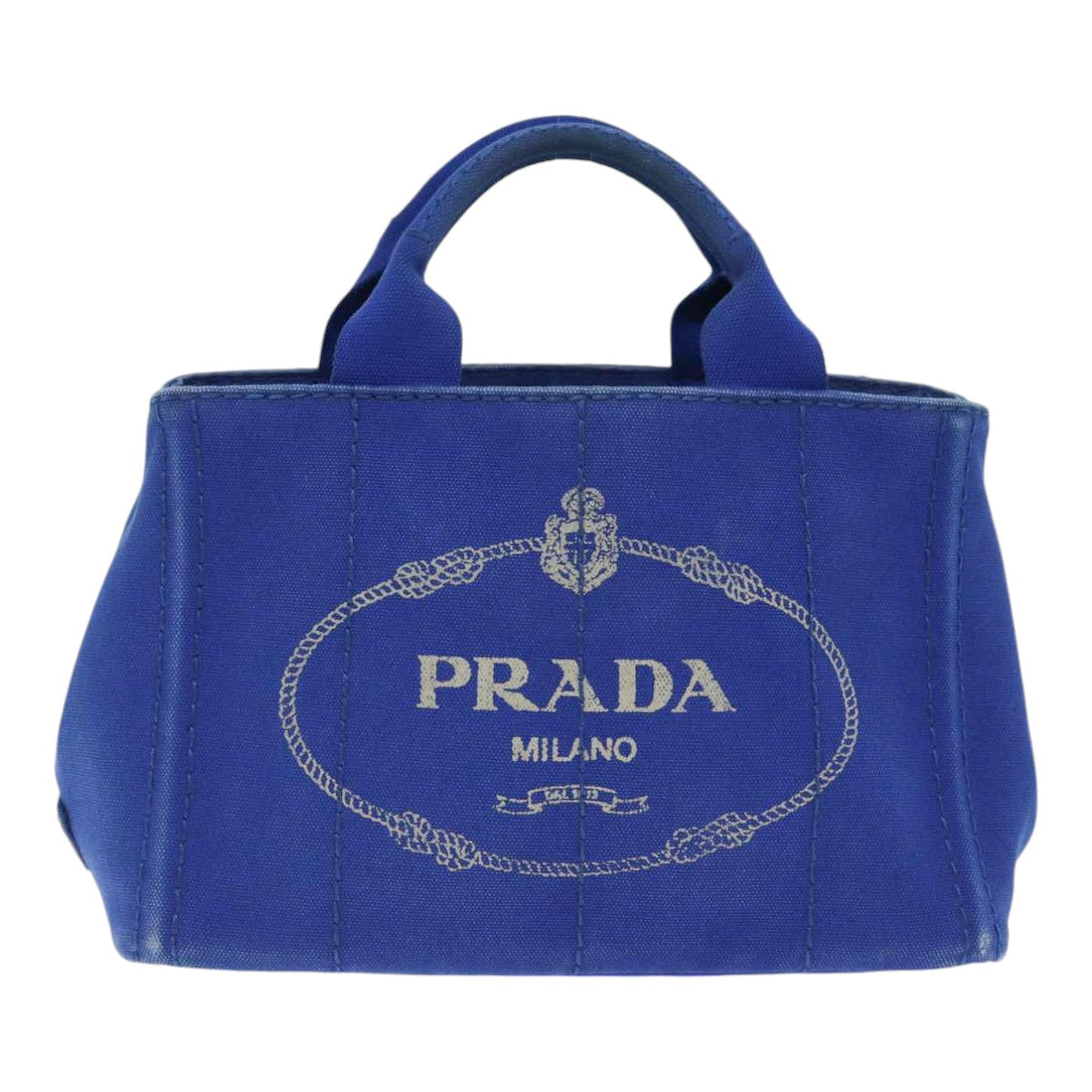 PRADA Canapa PM Hand Bag Canvas Blue Gold Auth yk14509