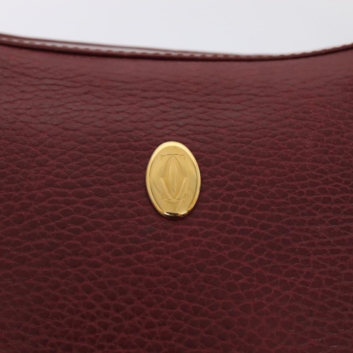 CARTIER Shoulder Bag Leather Bordeaux Gold Auth yk14511