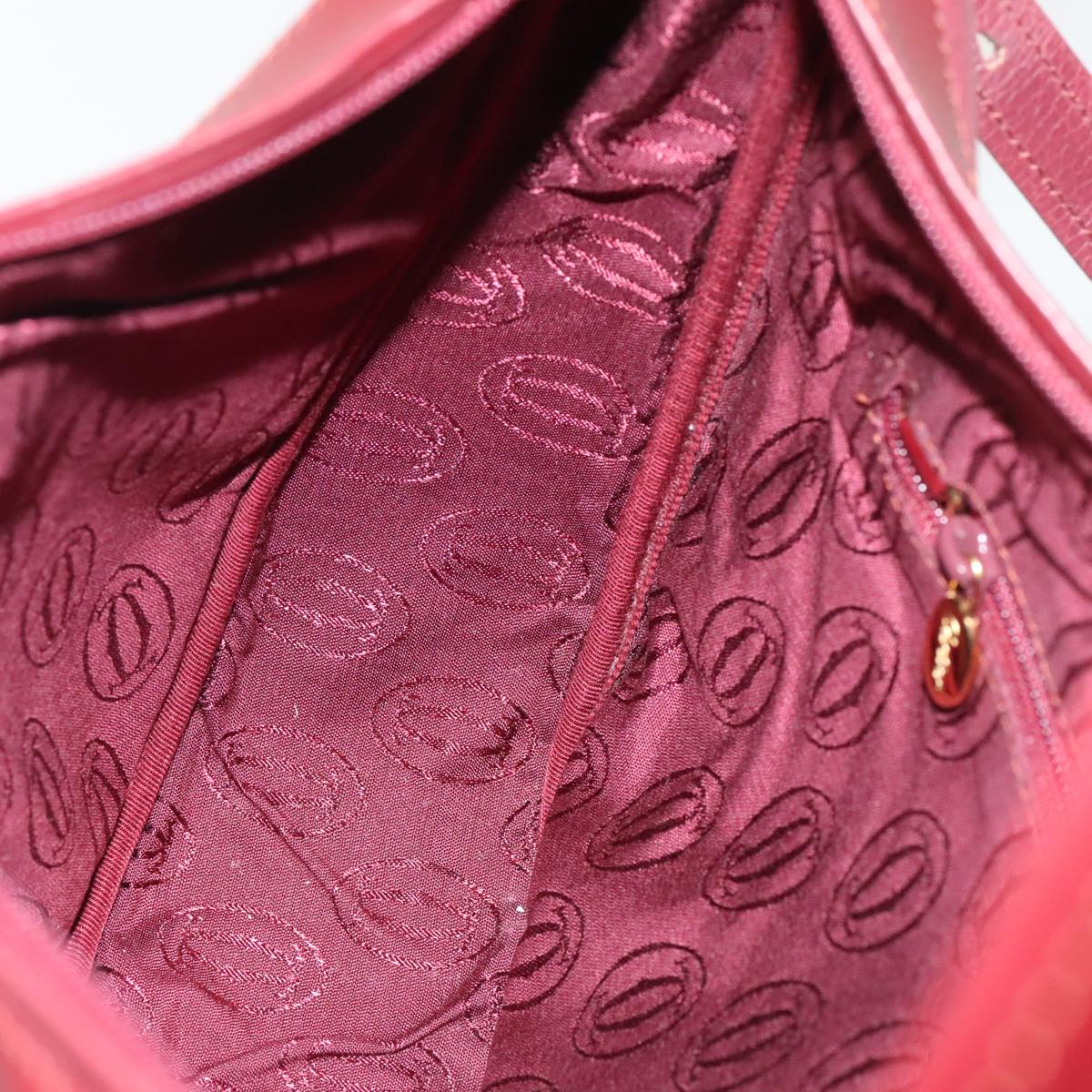 CARTIER Shoulder Bag Leather Bordeaux Gold Auth yk14511