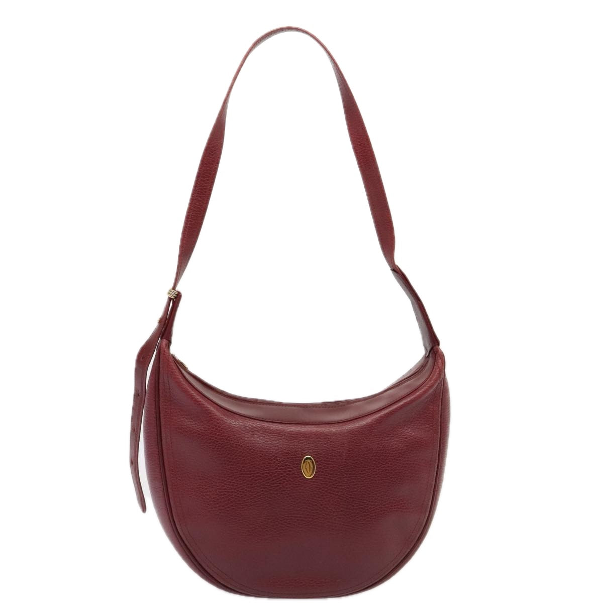 CARTIER Shoulder Bag Leather Bordeaux Gold Auth yk14511