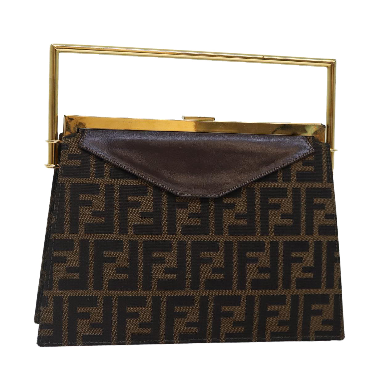 FENDI Zucca Canvas Hand Bag Gold Black Brown Auth yk14520A