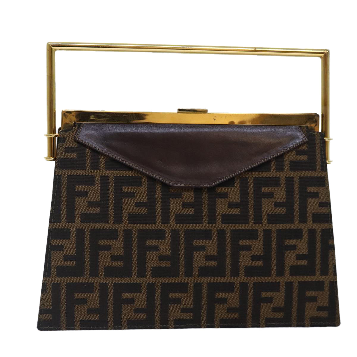 FENDI Zucca Canvas Hand Bag Gold Black Brown Auth yk14520A