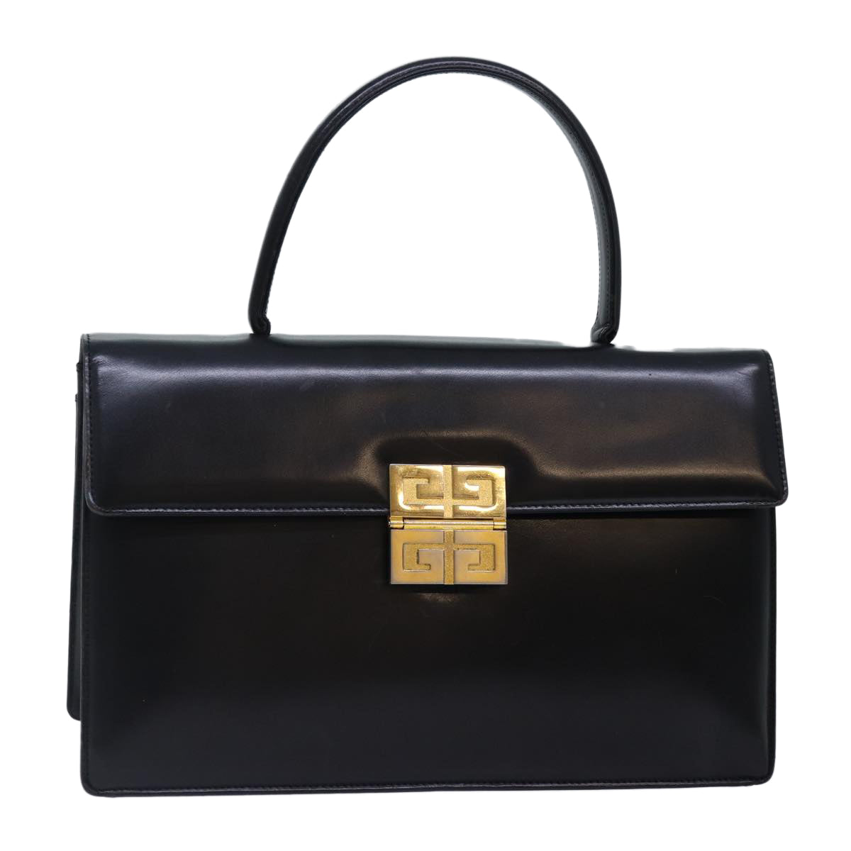 GIVENCHY Hand Bag Leather Black Gold Auth yk14522