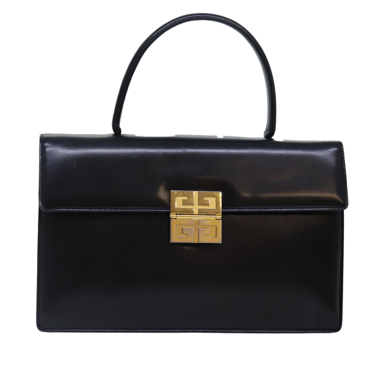 GIVENCHY Hand Bag Leather Black Gold Auth yk14522