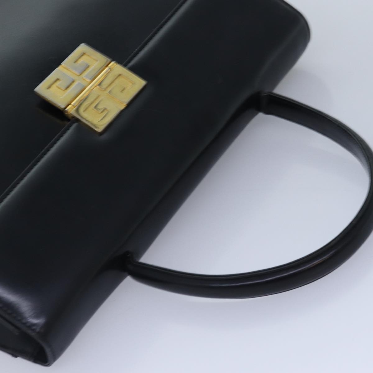 GIVENCHY Hand Bag Leather Black Gold Auth yk14522