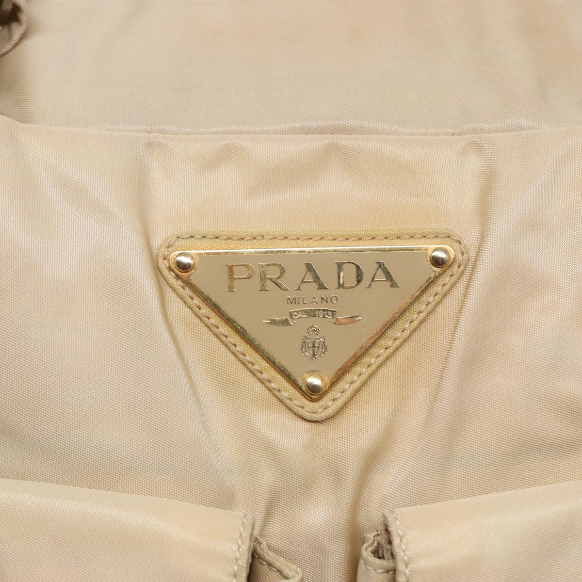 PRADA Hand Bag Nylon Beige Gold Auth yk14530