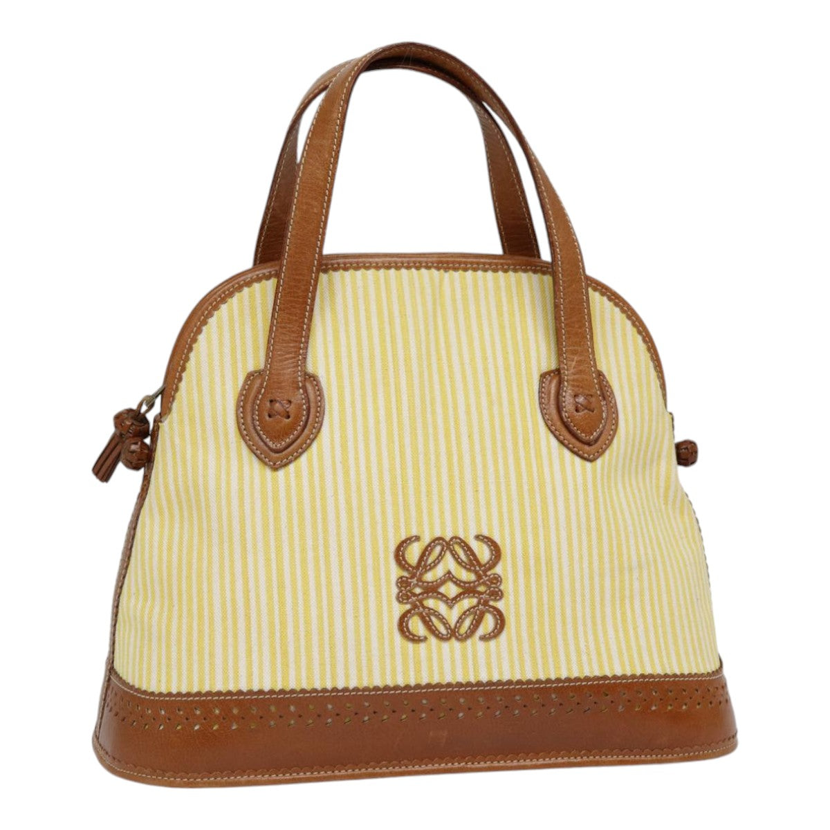 LOEWE Anagram Hand Bag Canvas Leather Yellow Auth yk14532