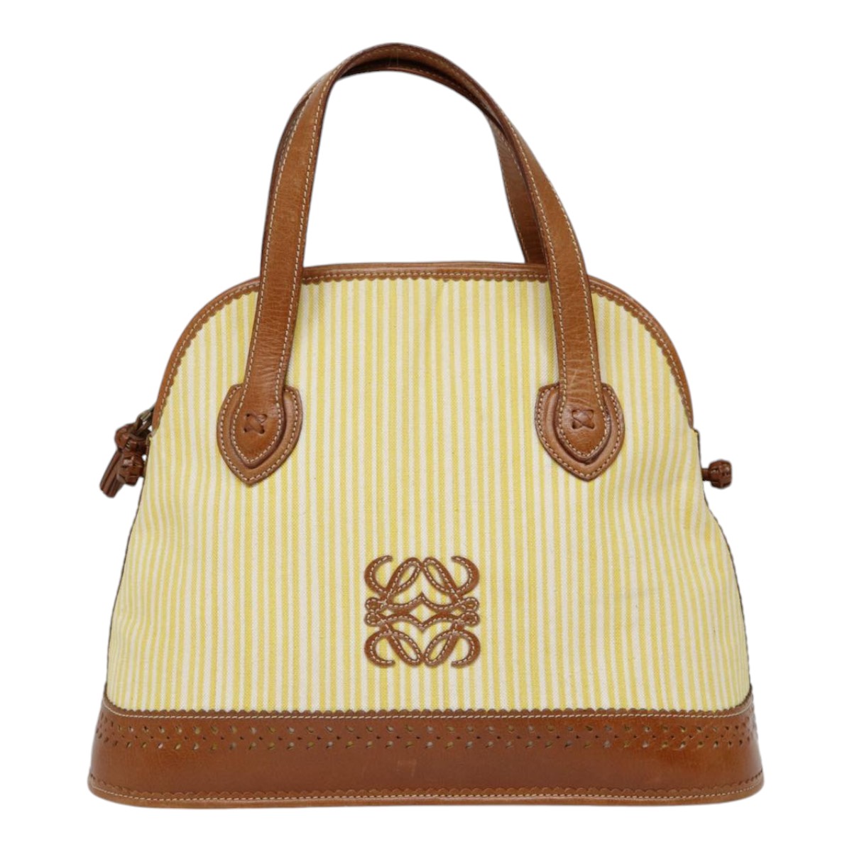 LOEWE Anagram Hand Bag Canvas Leather Yellow Auth yk14532