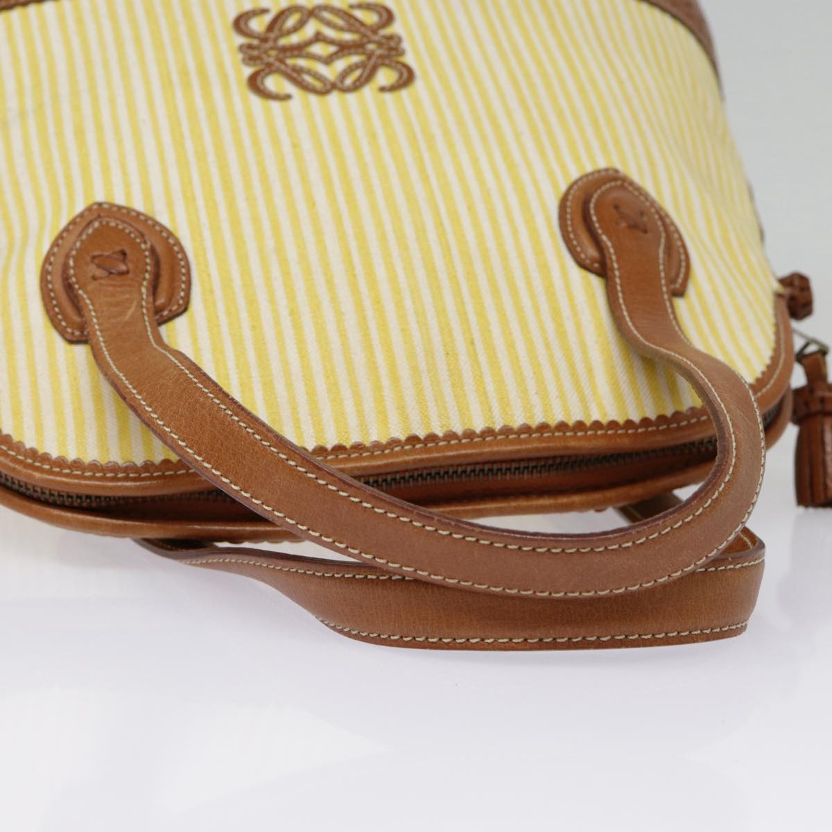 LOEWE Anagram Hand Bag Canvas Leather Yellow Auth yk14532